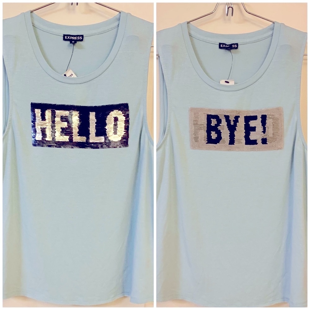 🩵 Express Blue Modal Color Change Sequin Hello Bye Tank Top